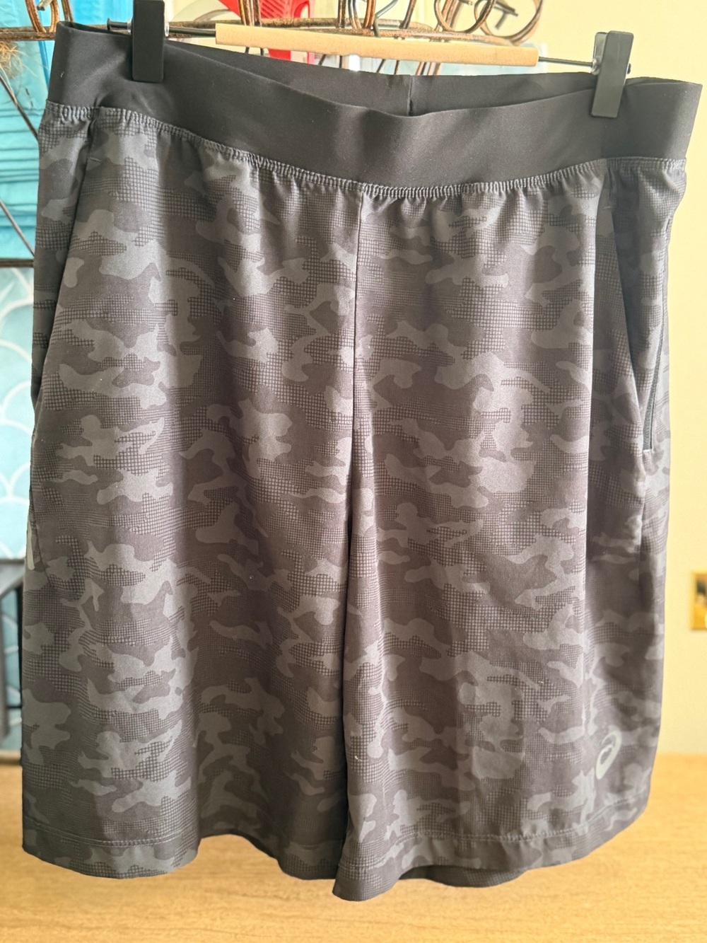 *SOLD*Asics gray camouflage running shorts